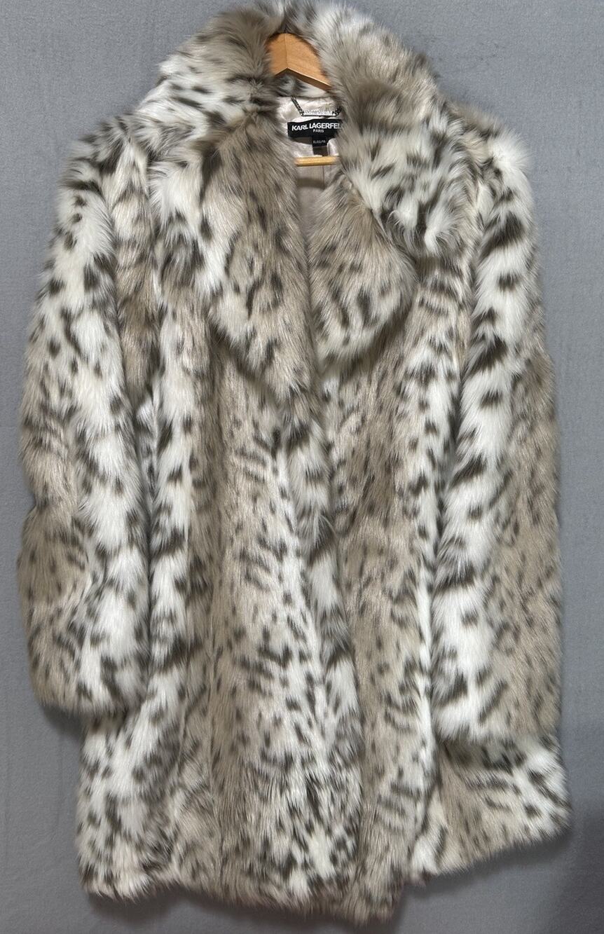 Karl Lagerfeld Paris Snow Leopard Faux Fur Coat Jacket XL Women’s
